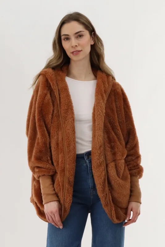 Canada Weather Gear Open Front Teddy Cardigan - Brown sold by Fairweather