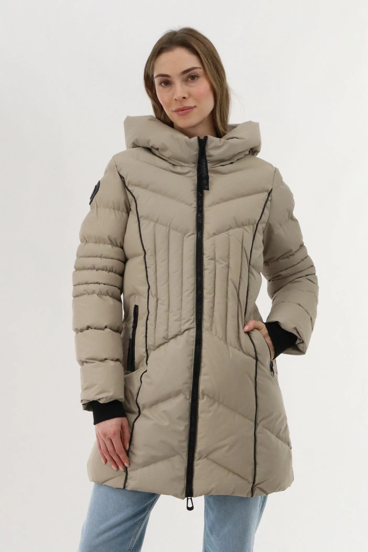 Canada Weather Gear Quilted Hooded Parka Jacket - Beige sold by Fairweather