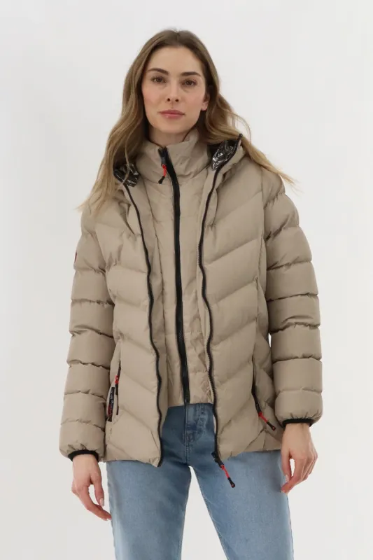 Canada Weather Gear Quilted Puffer Double Zip Bomber Jacket - Beige sold by Fairweather