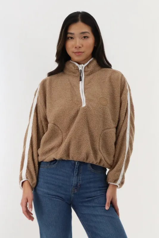 Canada Weather Gear 1/4 Zip Sherpa Pullover Sweater - Camel sold by Fairweather