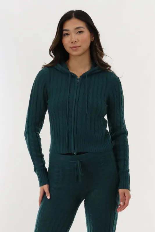 Runaway Bay Cable Knit Zip Up Cardigan - Green sold by Fairweather