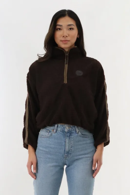 Canada Weather Gear 1/4 Zip Sherpa Pullover Sweater - Brown sold by Fairweather