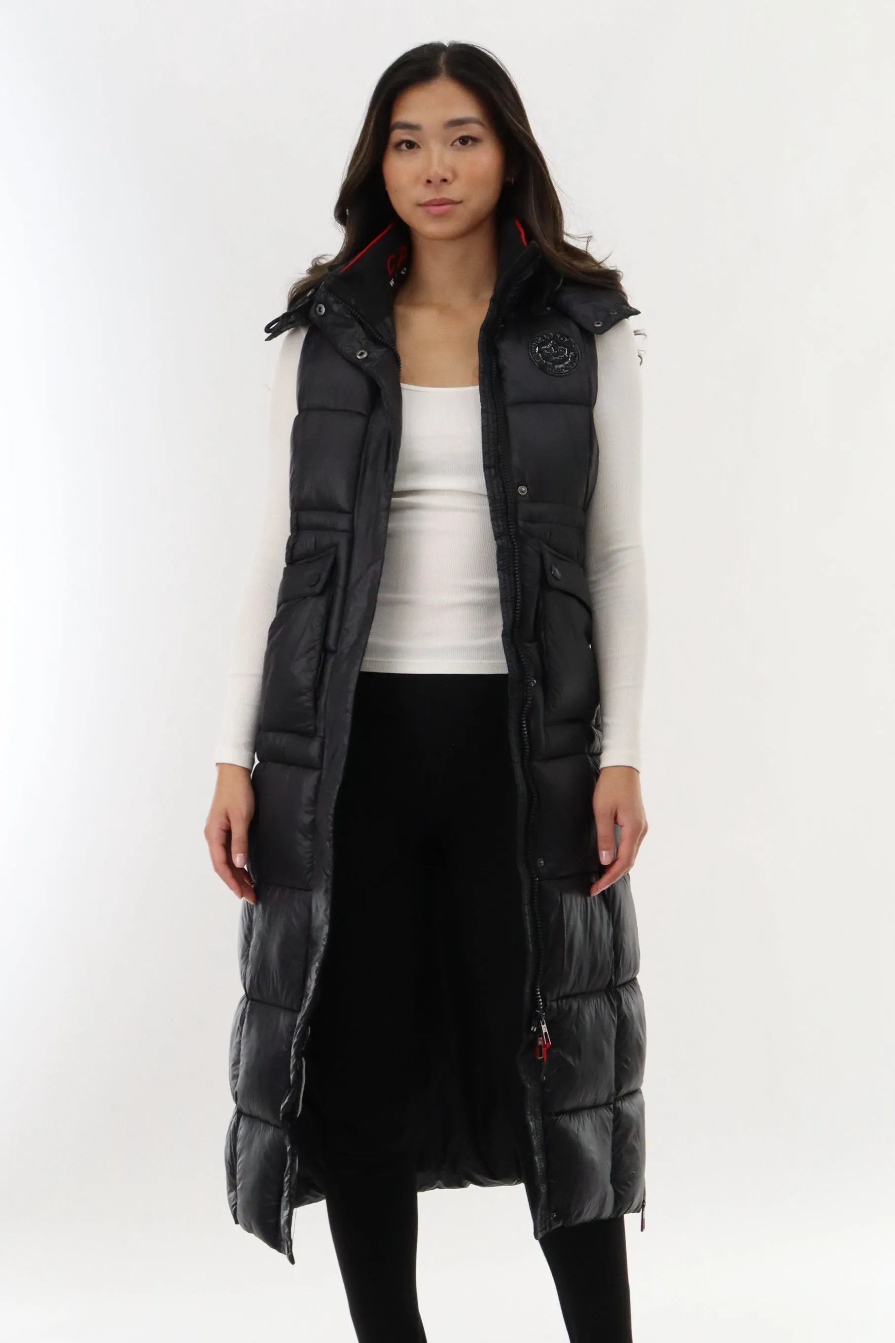 Canada Weather Gear Long Quilted Shiny Vest - Black sold by Fairweather
