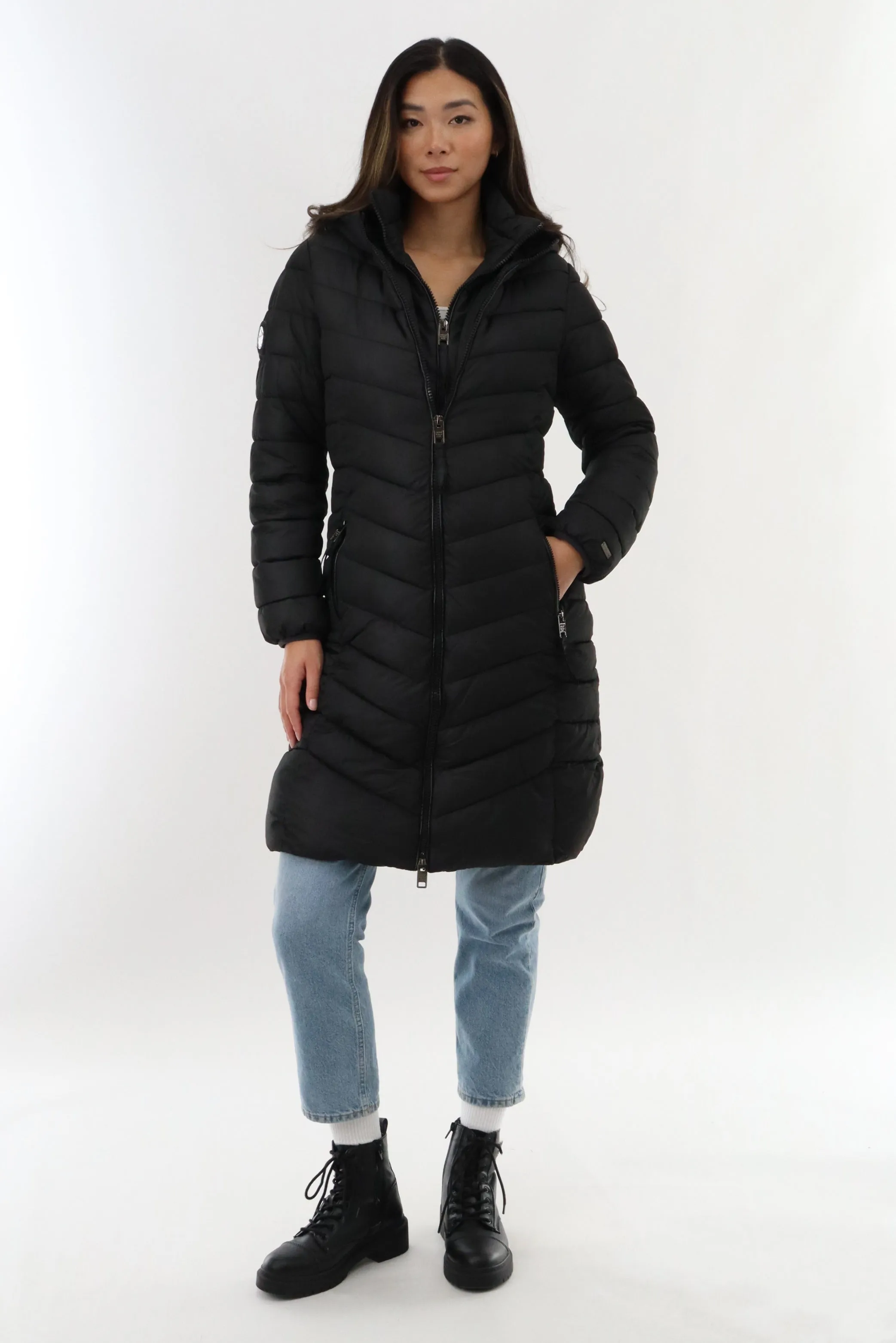 Canada Weather Gear Long Double Zip Chevron Quilted Parka Jacket - Black sold by Fairweather product image thumbnail 5