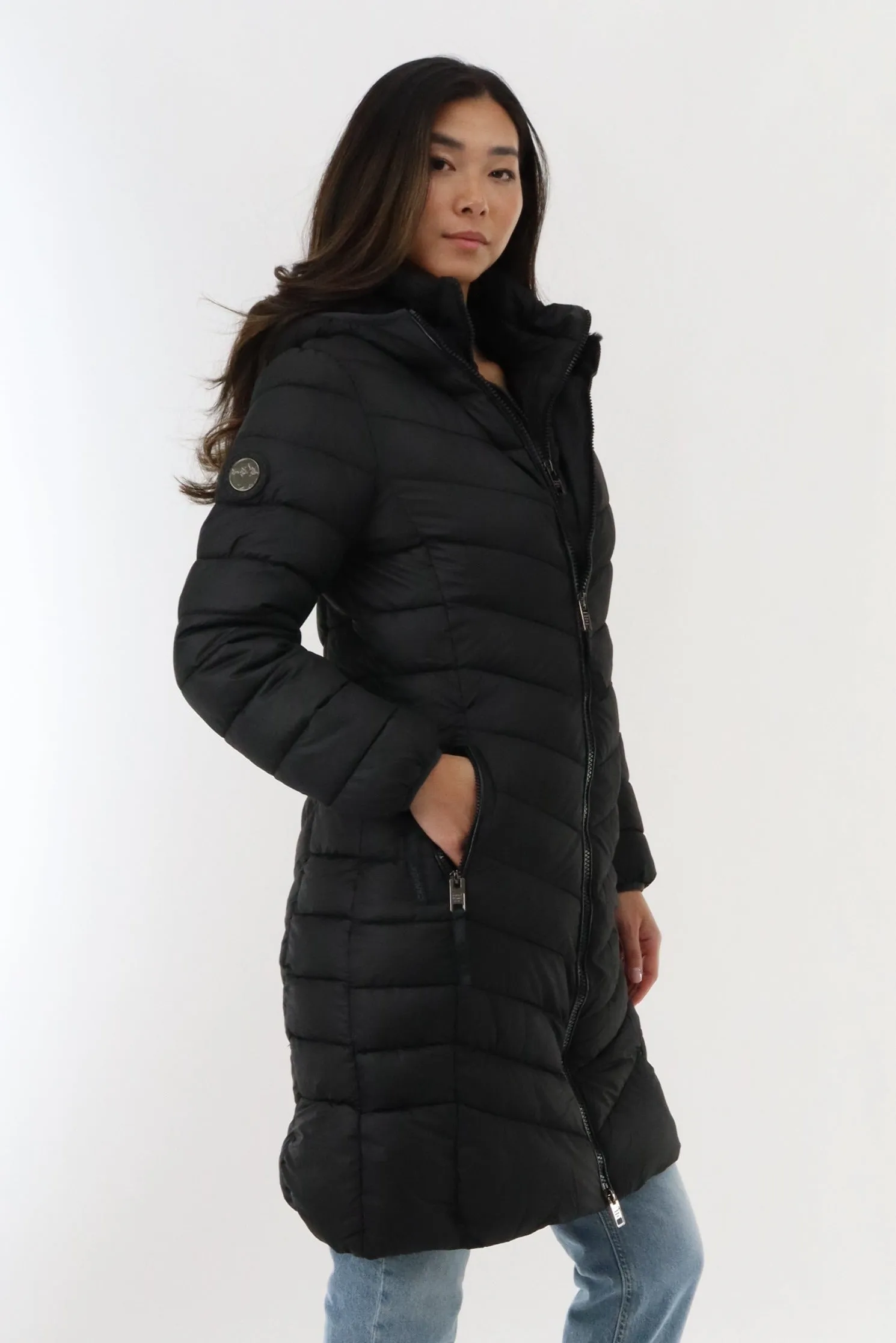 Canada Weather Gear Long Double Zip Chevron Quilted Parka Jacket - Black sold by Fairweather product image thumbnail 2