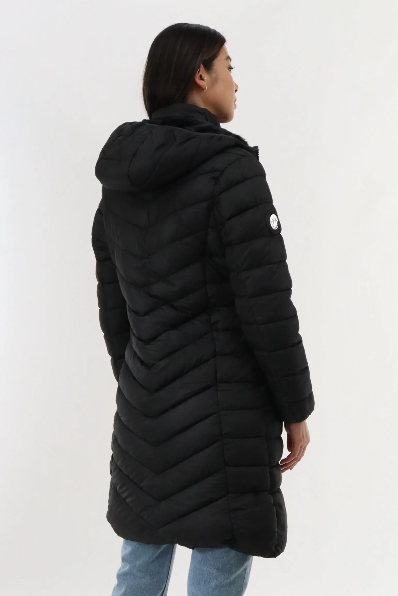 Canada Weather Gear Long Double Zip Chevron Quilted Parka Jacket - Black sold by Fairweather product image thumbnail 3