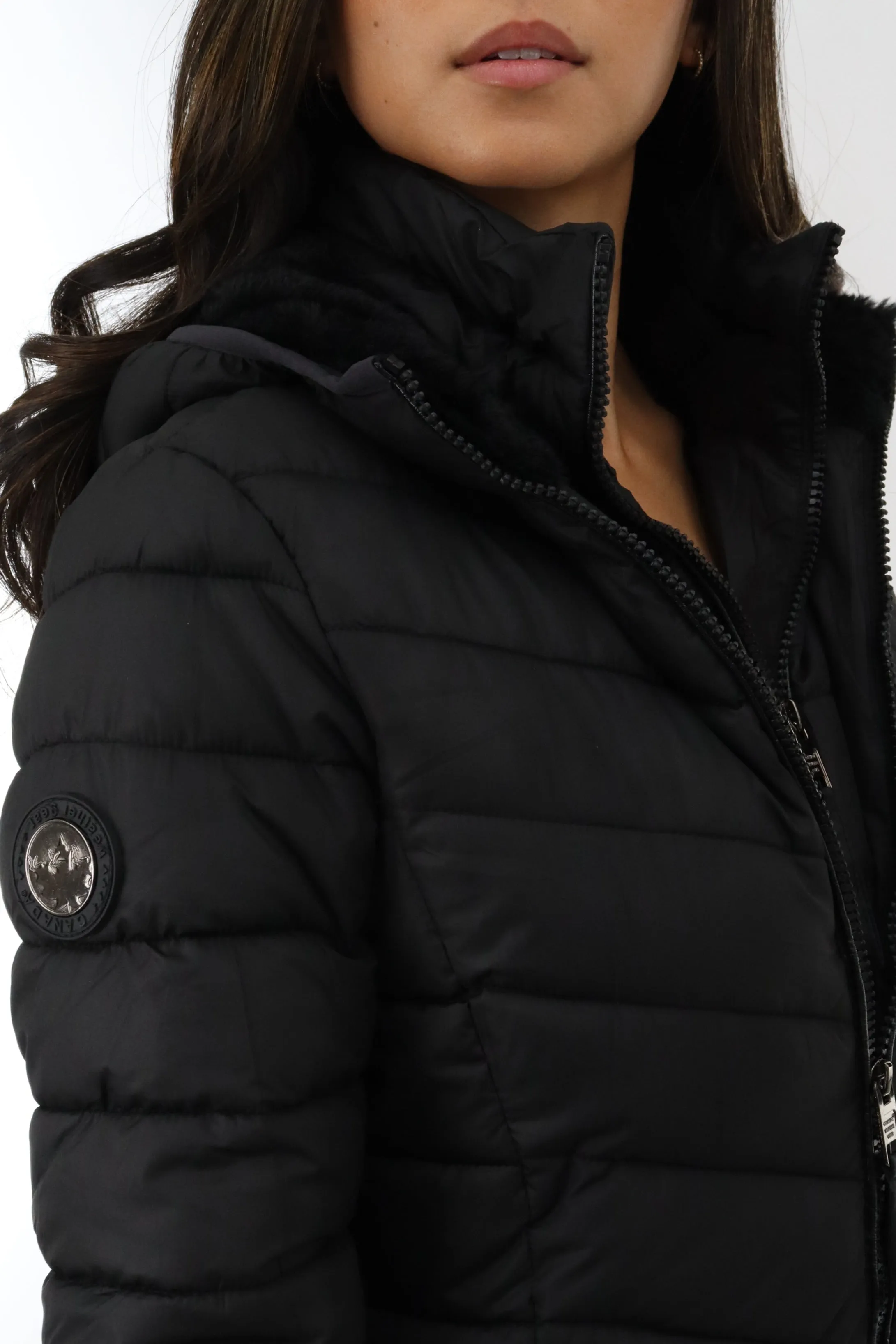 Canada Weather Gear Long Double Zip Chevron Quilted Parka Jacket - Black sold by Fairweather product image thumbnail 4