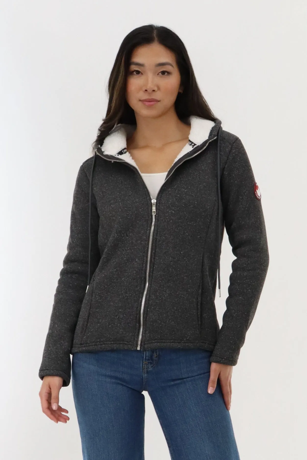Sherpa Lined Fleece Zip Up Hoodie - Grey sold by Fairweather