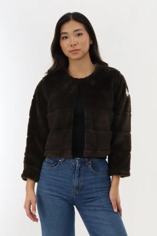 Canada Weather Gear Cropped Faux Fur Lightweight Jacket - Brown sold by Fairweather