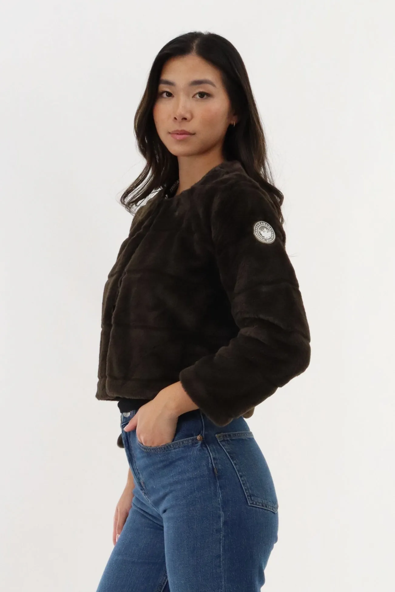 Canada Weather Gear Cropped Faux Fur Lightweight Jacket - Brown sold by Fairweather product image thumbnail 2