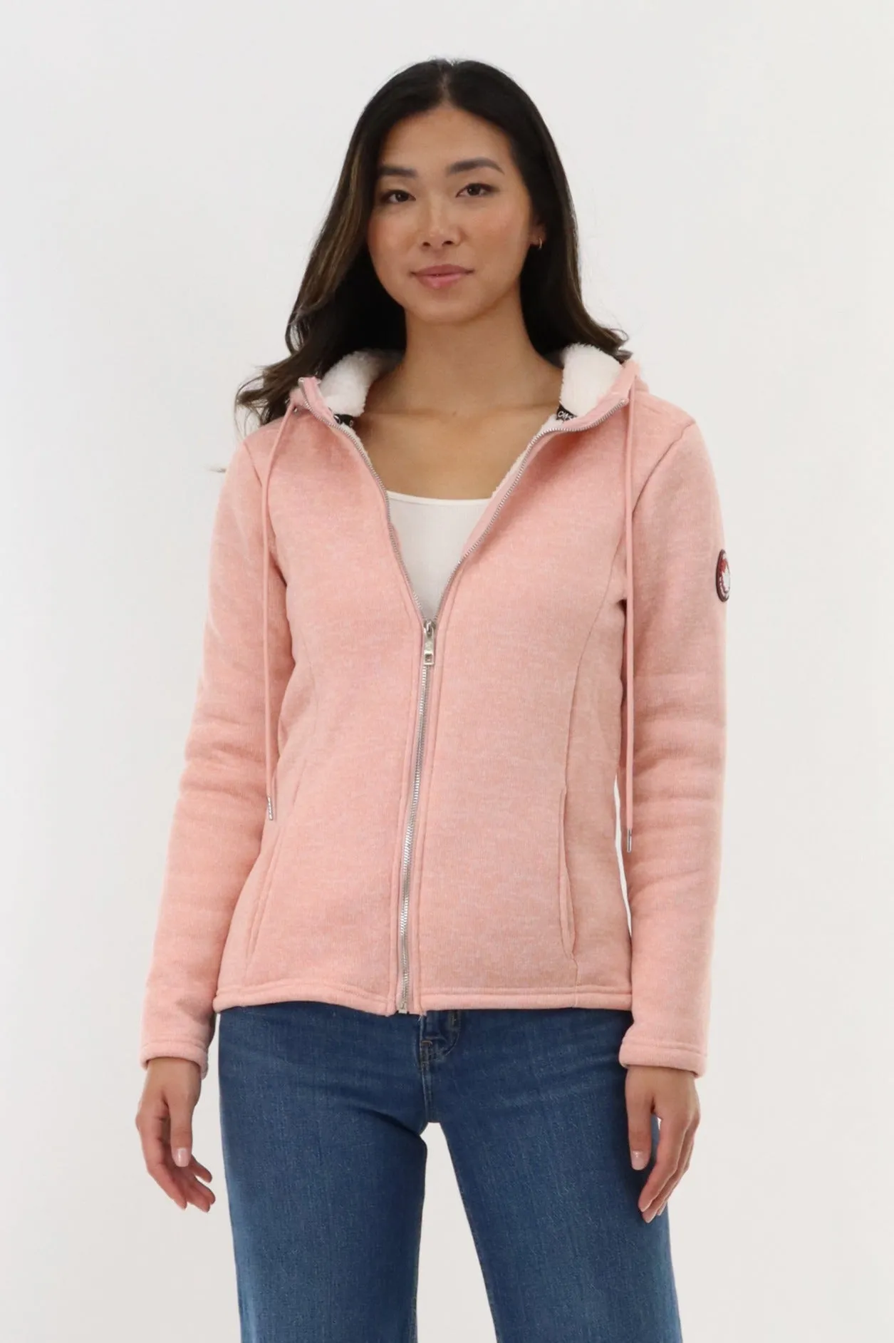 Sherpa Lined Fleece Zip Up Hoodie - Blush sold by Fairweather