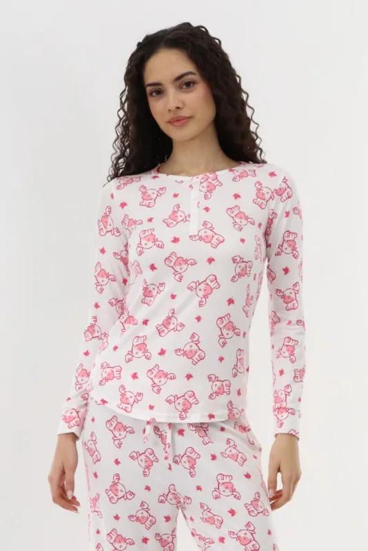 Canada Weather Gear Long Sleeve Printed Pajama Top - White sold by Fairweather