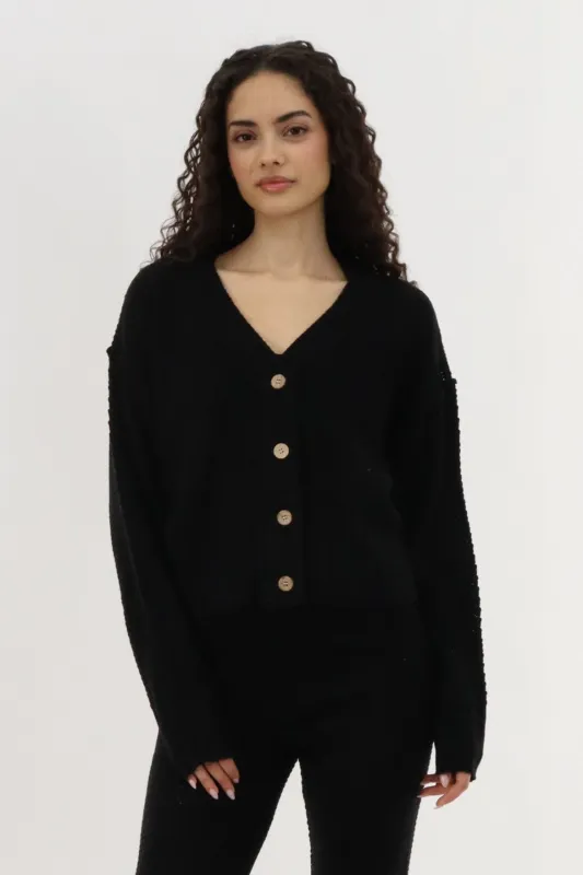 Runaway Bay V-Neck Knit Cardigan - Black sold by Fairweather