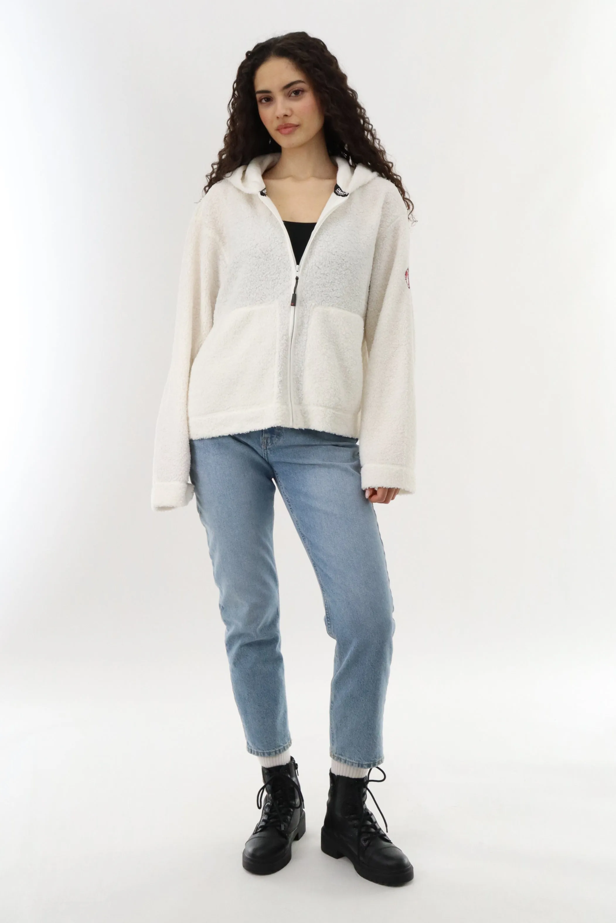 Wide Sleeve Zip Up Hoodie - Cream sold by Fairweather product image thumbnail 5