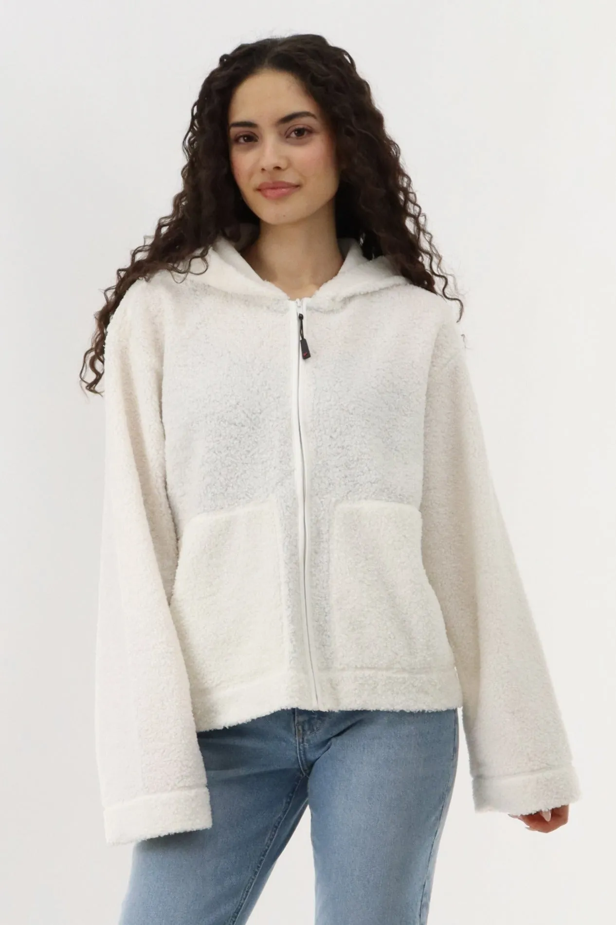 Wide Sleeve Zip Up Hoodie - Cream sold by Fairweather
