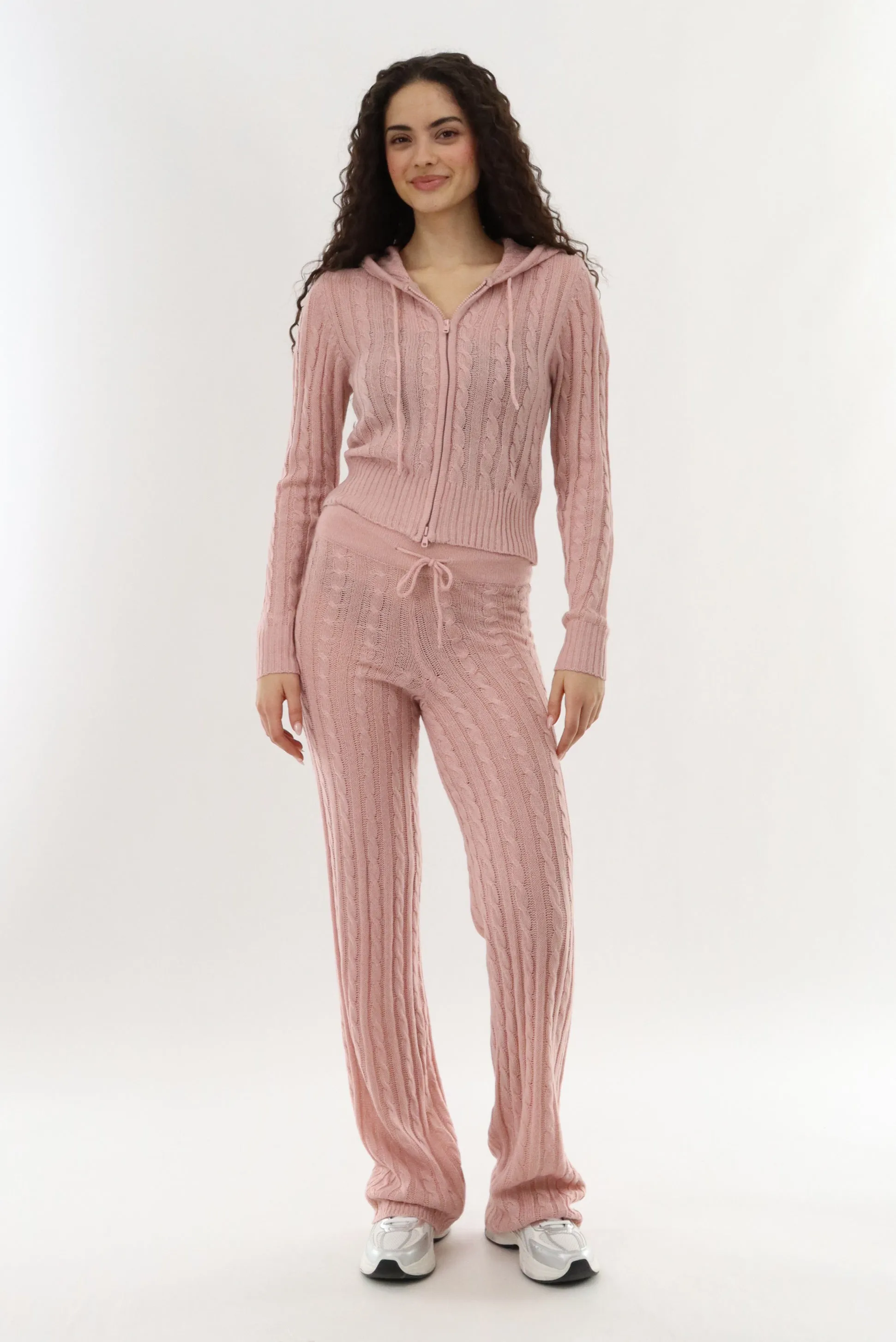 Cable Knit Zip Up Cardigan - Blush sold by Fairweather product image thumbnail 5