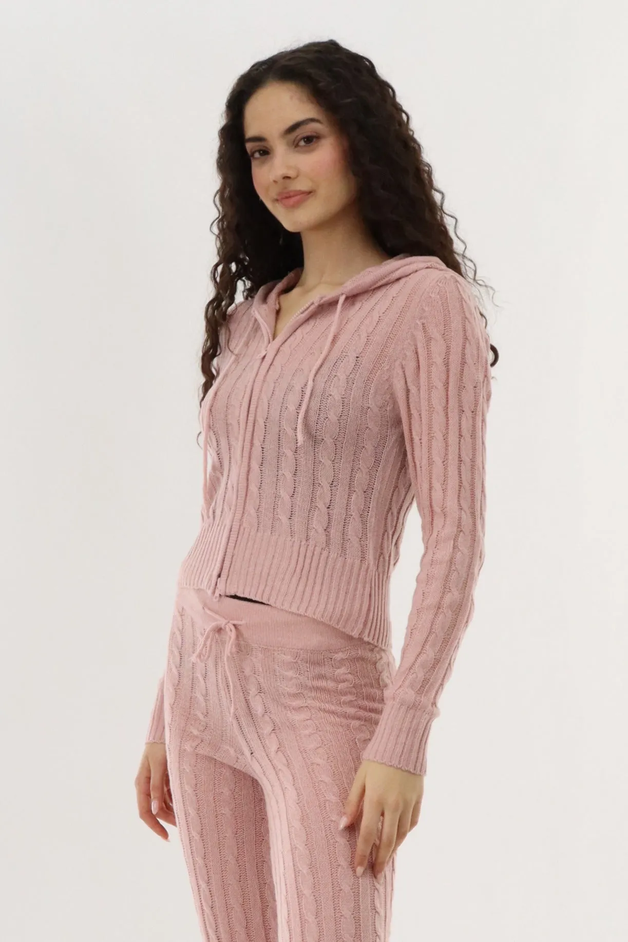 Cable Knit Zip Up Cardigan - Blush sold by Fairweather product image thumbnail 2