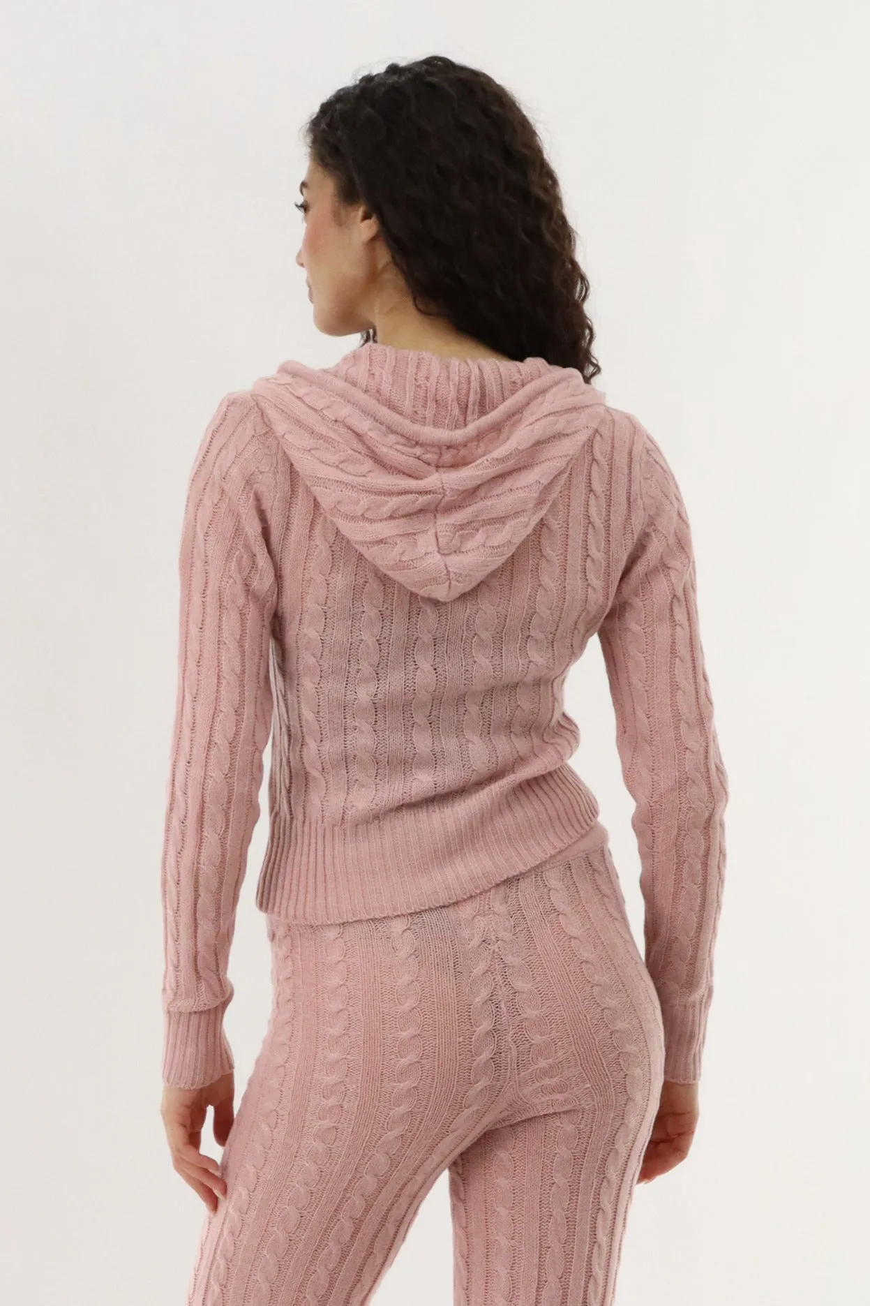 Cable Knit Zip Up Cardigan - Blush sold by Fairweather product image thumbnail 3