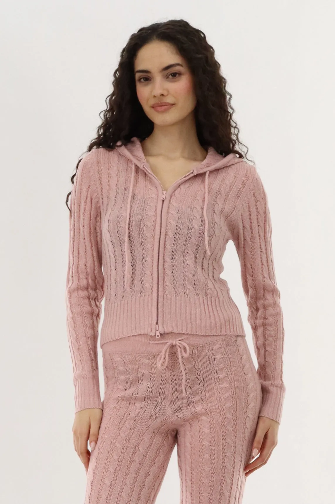 Cable Knit Zip Up Cardigan - Blush sold by Fairweather
