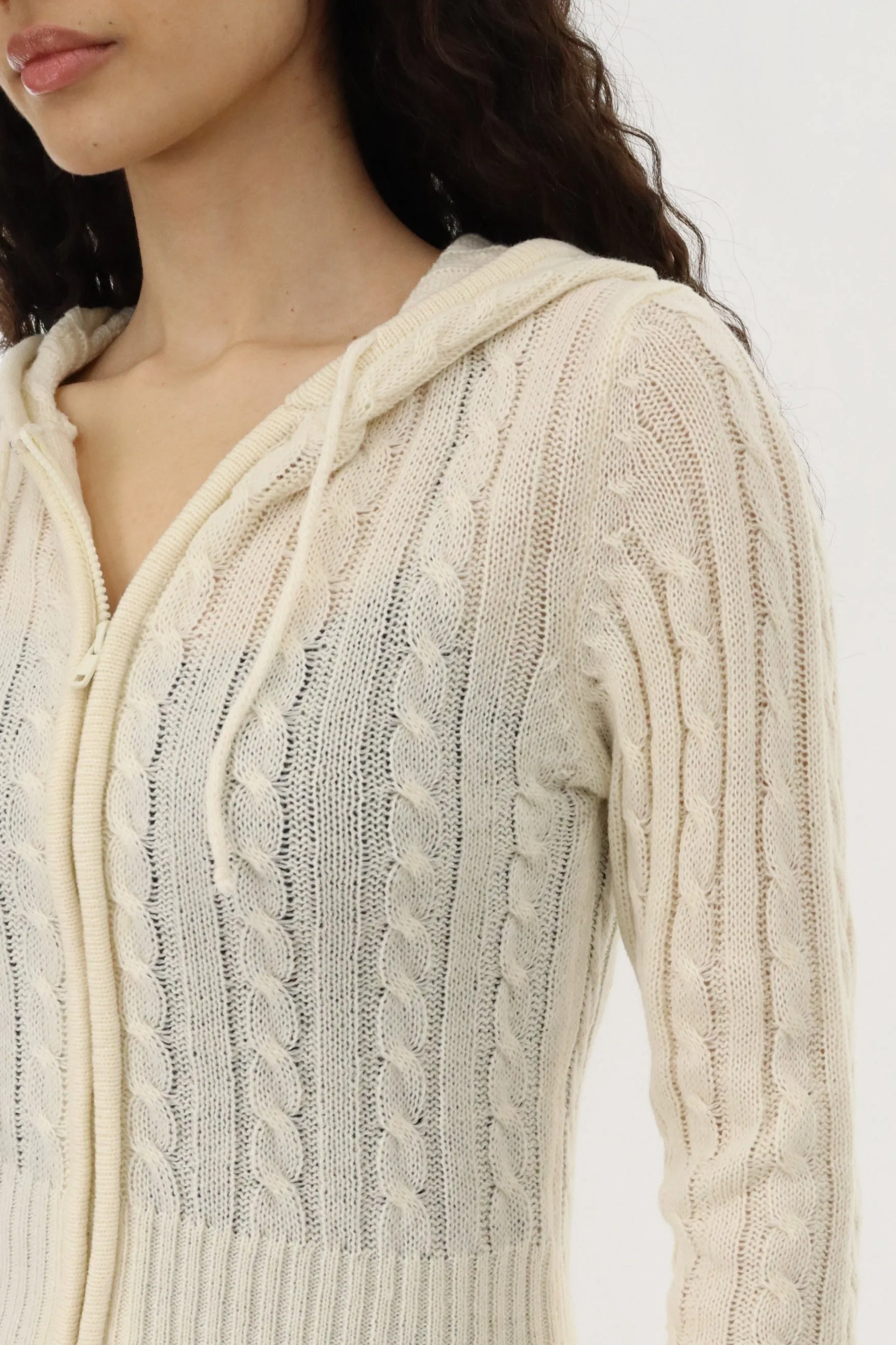 Runaway Bay Cable Knit Zip Up Cardigan - Cream sold by Fairweather product image thumbnail 4