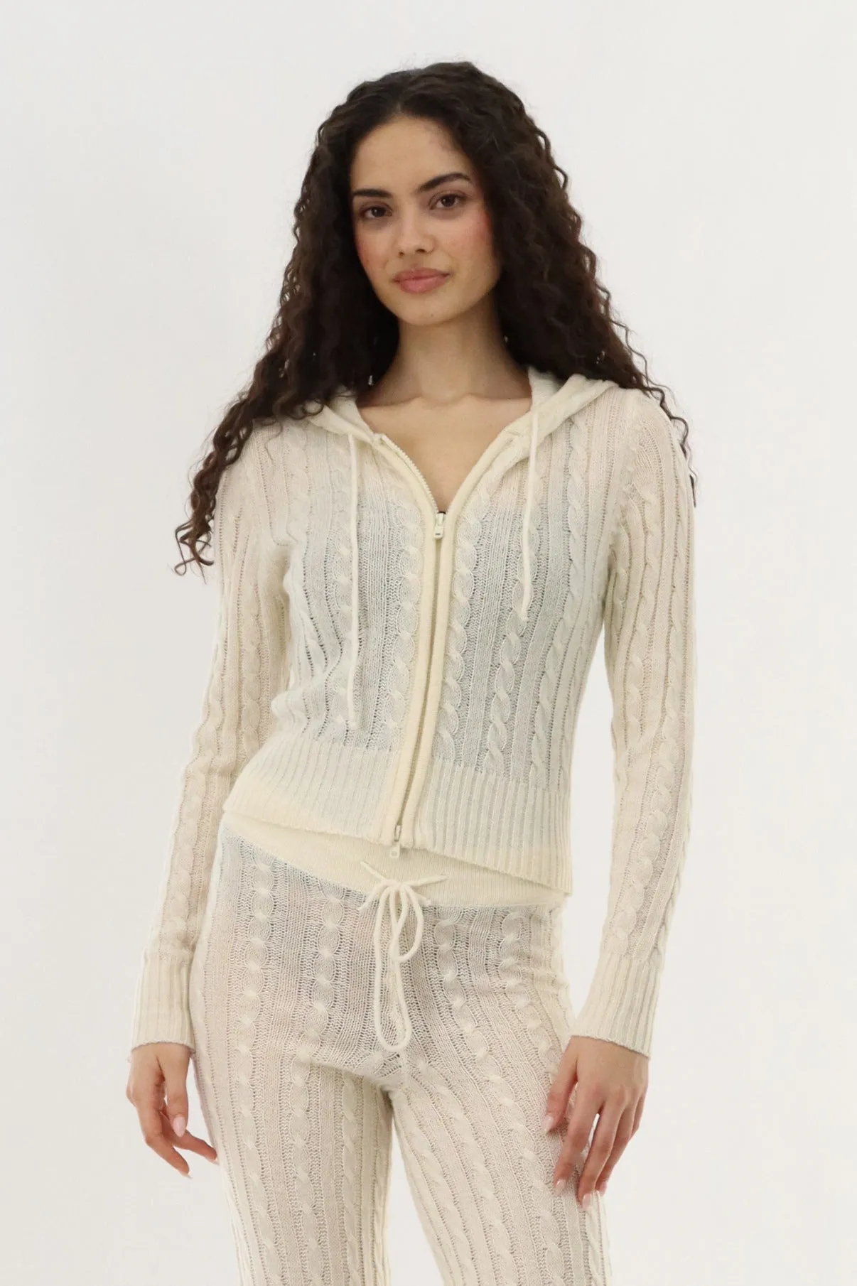 Runaway Bay Cable Knit Zip Up Cardigan - Cream sold by Fairweather