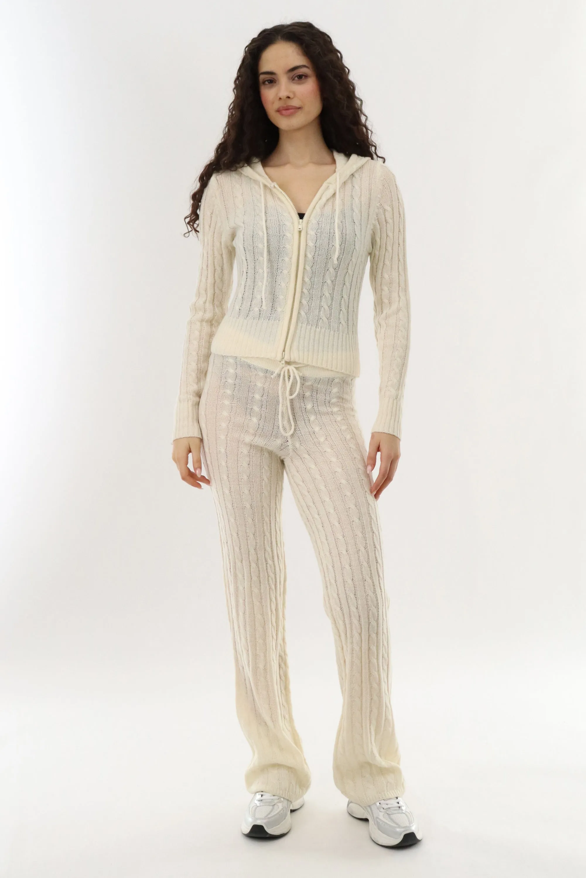 Runaway Bay Cable Knit Zip Up Cardigan - Cream sold by Fairweather product image thumbnail 5