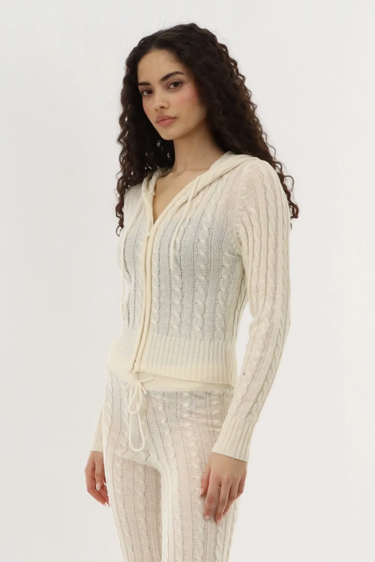 Runaway Bay Cable Knit Zip Up Cardigan - Cream sold by Fairweather product image thumbnail 2