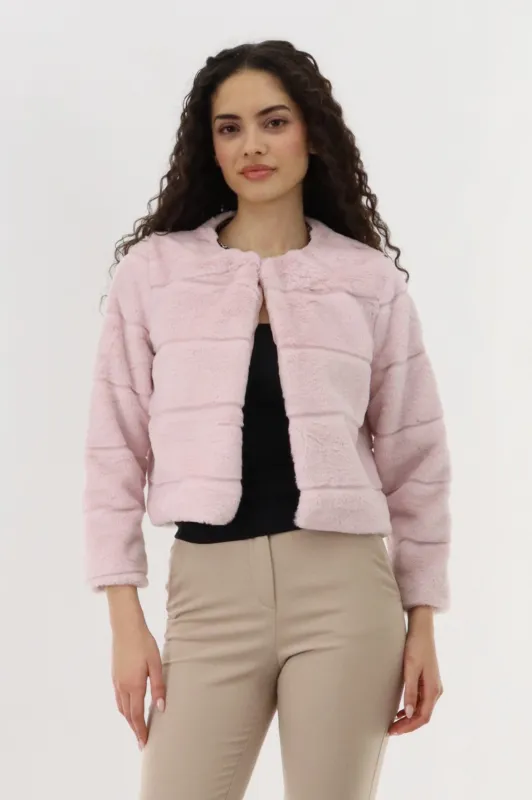 Canada Weather Gear Cropped Faux Fur Lightweight Jacket - Pink made by Fairweather