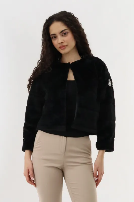Canada Weather Gear Cropped Faux Fur Lightweight Jacket - Black sold by Fairweather