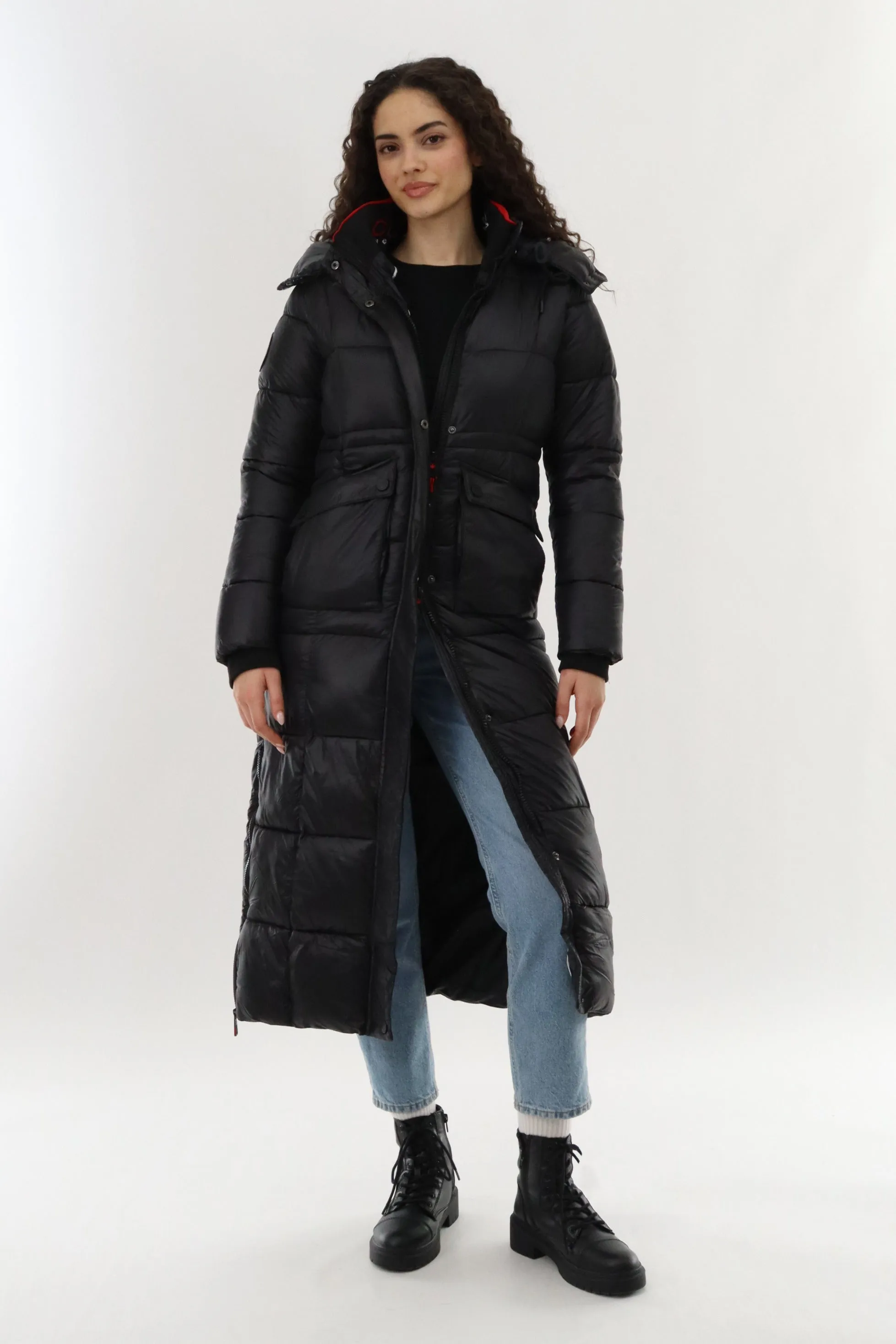 Long Shiny Quilted Parka Jacket - Black sold by Fairweather product image thumbnail 5