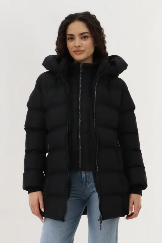 Canada Weather Gear Double Zip Hooded Parka Jacket - Black sold by Fairweather