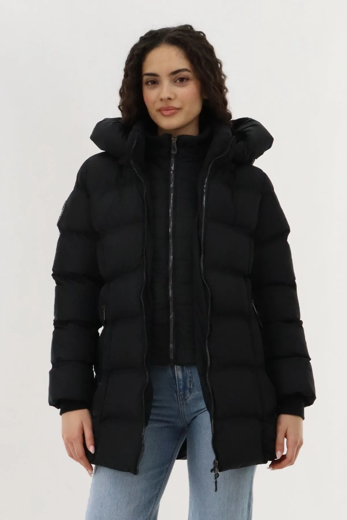 Canada Weather Gear Double Zip Hooded Parka Jacket - Black sold by Fairweather