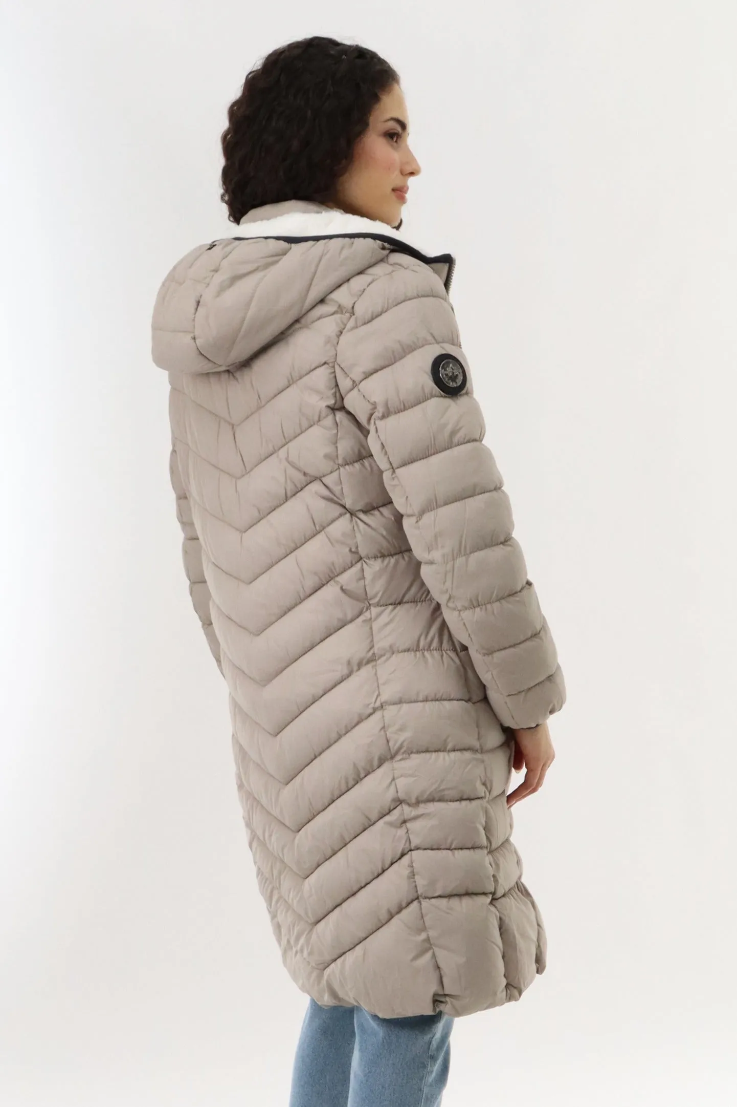 Canada Weather Gear Long Double Zip Chevron Quilted Parka Jacket - Beige sold by Fairweather product image thumbnail 3