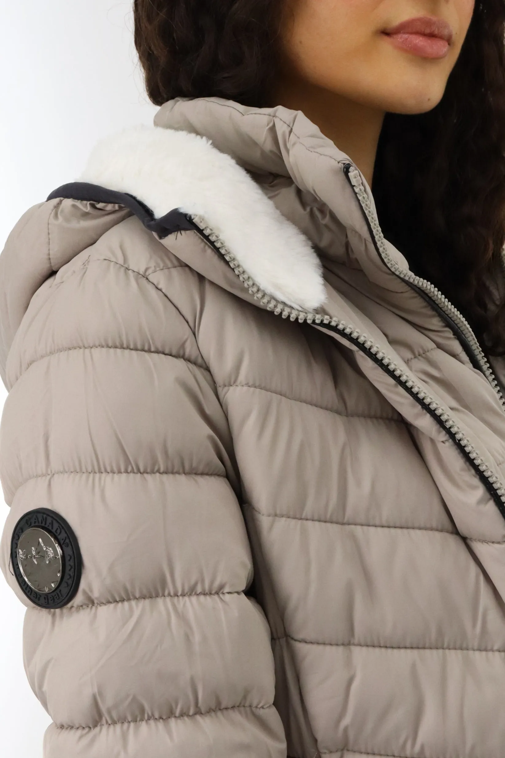 Canada Weather Gear Long Double Zip Chevron Quilted Parka Jacket - Beige sold by Fairweather product image thumbnail 4