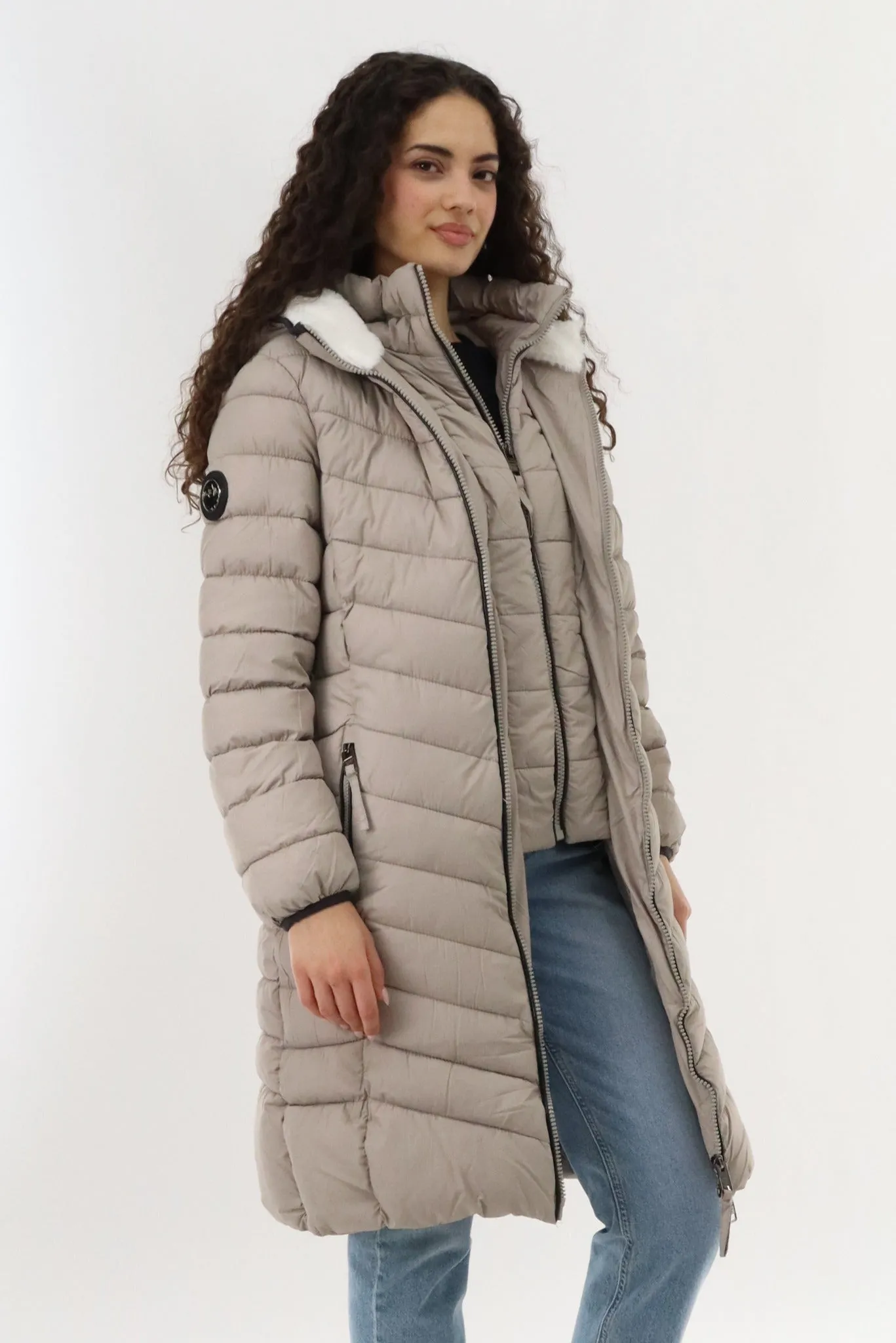 Canada Weather Gear Long Double Zip Chevron Quilted Parka Jacket - Beige sold by Fairweather product image thumbnail 2