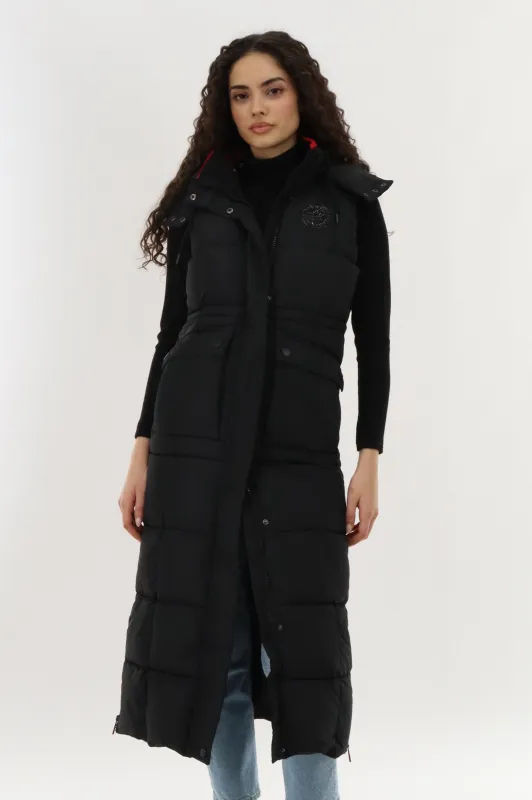Canada Weather Gear Long Quilted Ribbed Neck Vest - Black sold by Fairweather