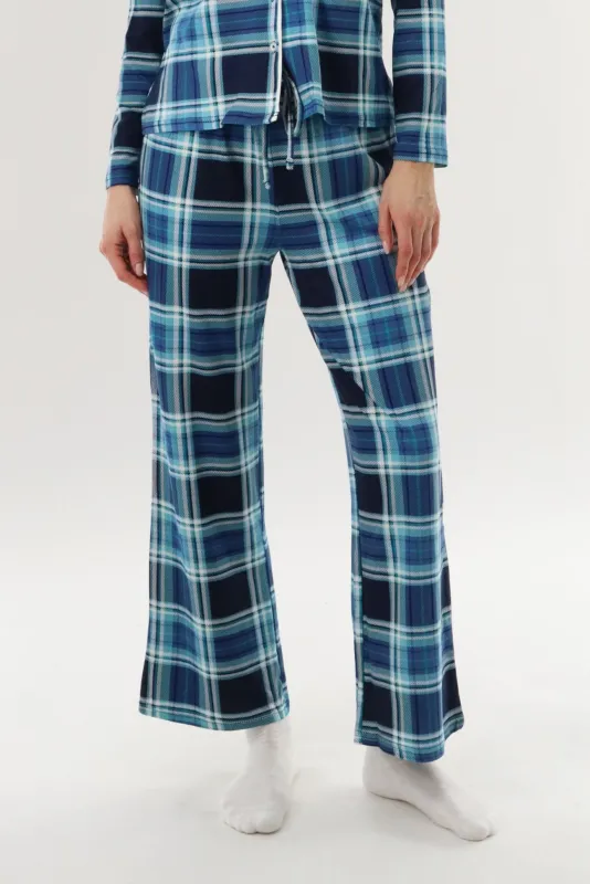 Canada Weather Gear Wide Leg Plaid Pajama Pants - Blue sold by Fairweather