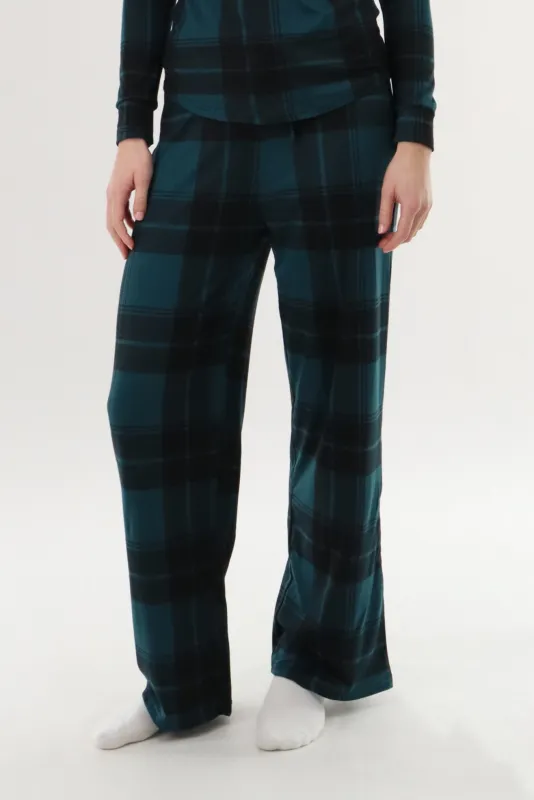 Canada Weather Gear Wide Leg Plaid Pajama Pants - Teal sold by Fairweather