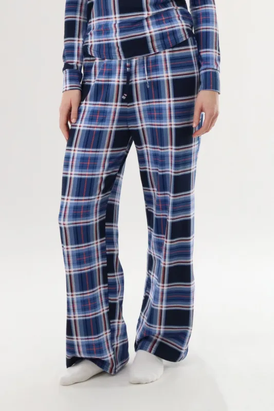 Canada Weather Gear Wide Leg Plaid Pajama Pants - Navy sold by Fairweather