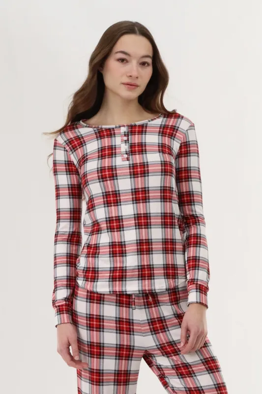 Canada Weather Gear Long Sleeve Plaid Pajama Top - White sold by Fairweather