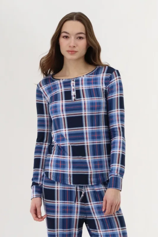 Canada Weather Gear Long Sleeve Plaid Pajama Top - Navy sold by Fairweather