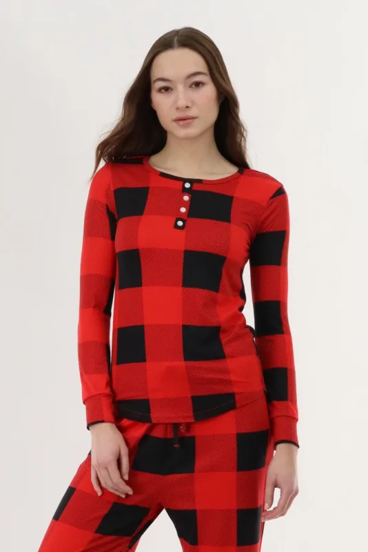 Canada Weather Gear Long Sleeve Plaid Pajama Top - Red sold by Fairweather