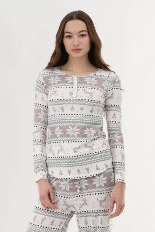 Canada Weather Gear Long Sleeve Festive Pajama Top - Grey sold by Fairweather