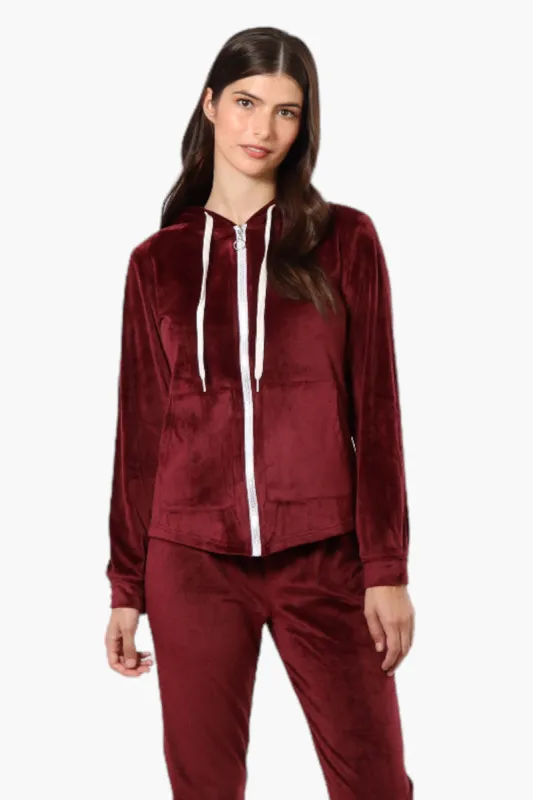 Mikk Hooded Velour Plush Pajama Top - Burgundy sold by Fairweather