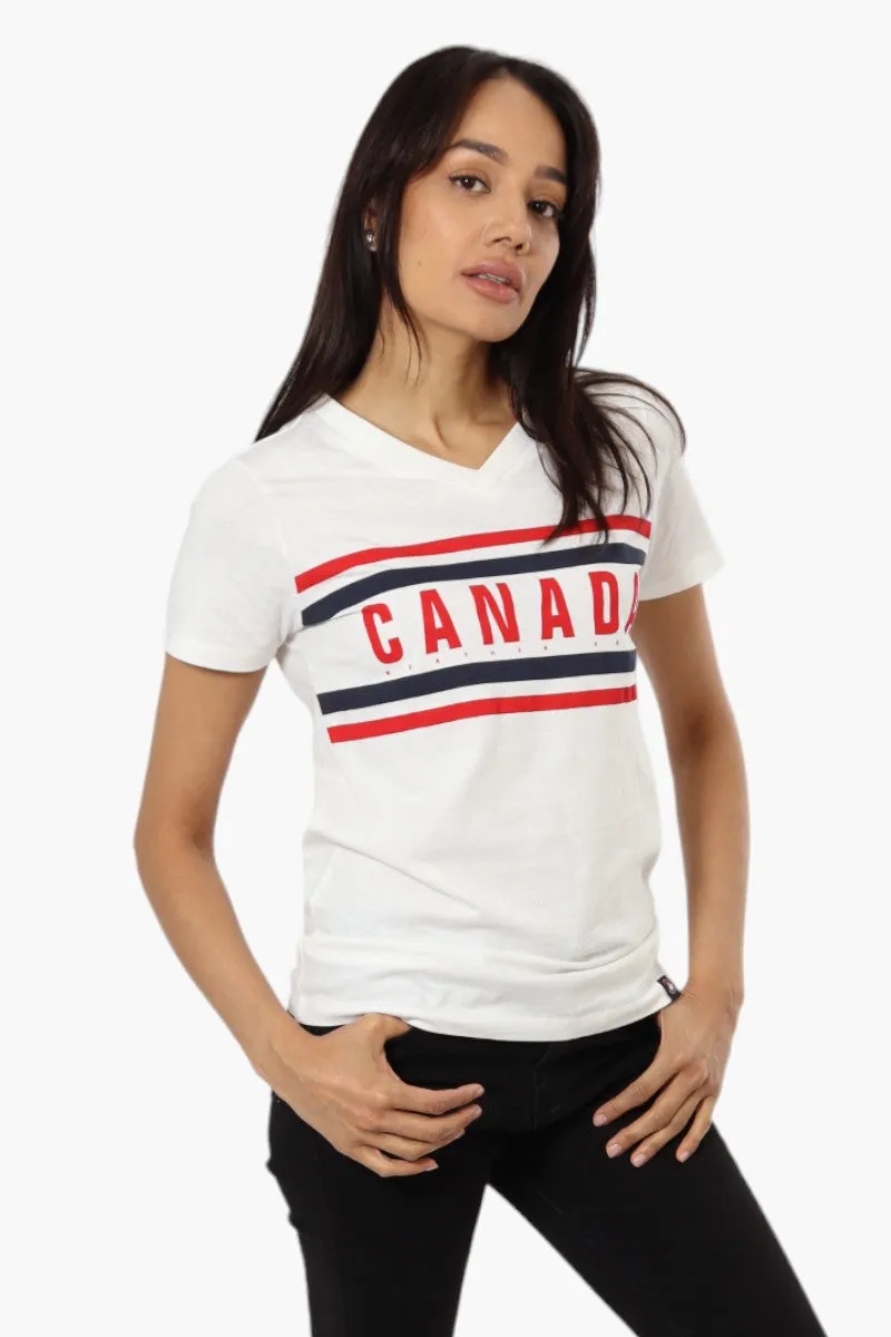 Canada Weather Gear Striped Canada Print Tee - White sold by Fairweather