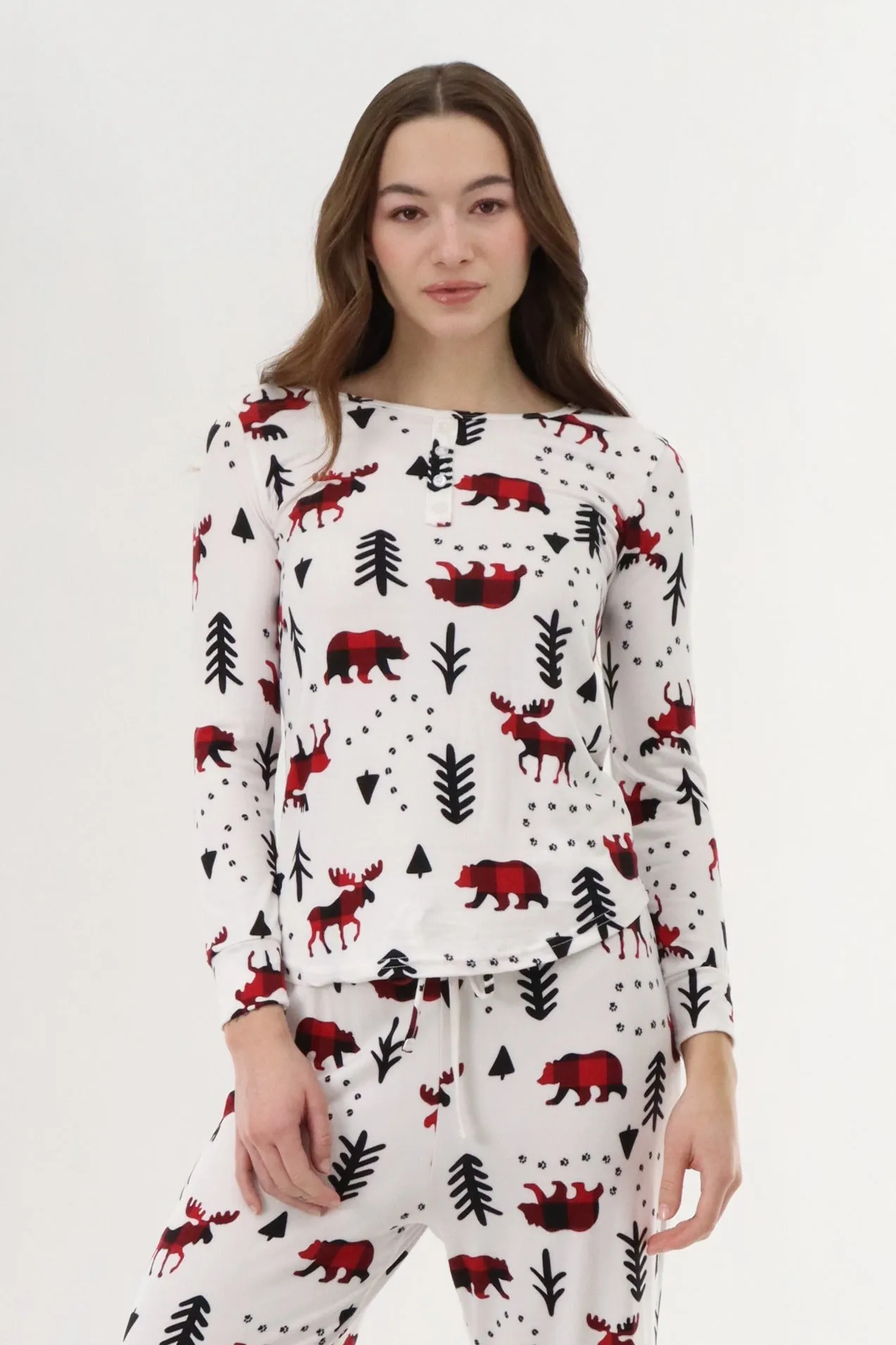 Long Sleeve Festive Pajama Top - White sold by Fairweather