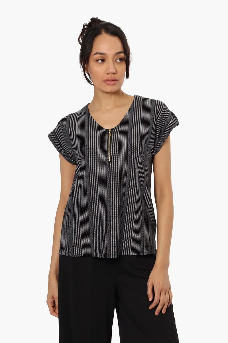 Beechers Brook Striped Front Zip Tee - Black sold by Fairweather