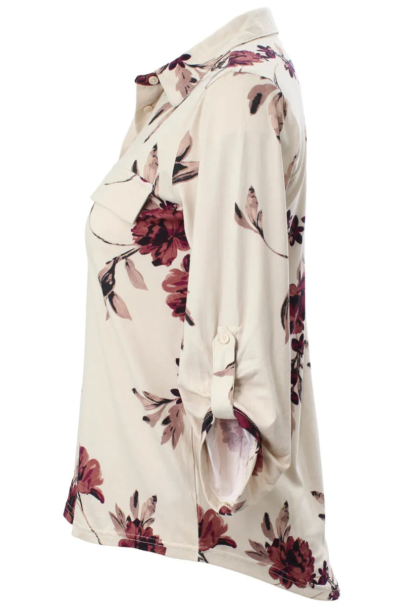 Majora Floral Roll Up Sleeve Shirt - Beige sold by Fairweather product image thumbnail 2