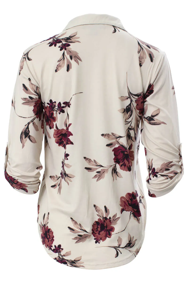 Majora Floral Roll Up Sleeve Shirt - Beige sold by Fairweather product image thumbnail 3