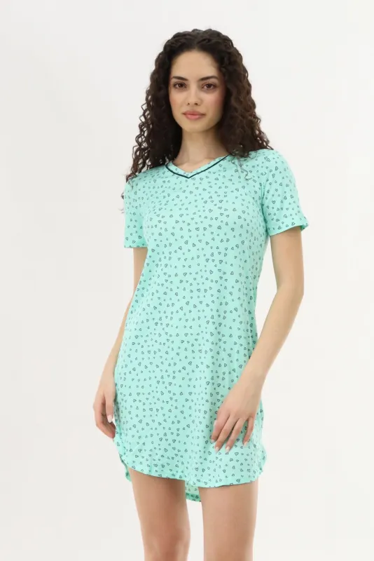 Canada Weather Gear Heart Print Tunic Pajama Top - Mint sold by Fairweather